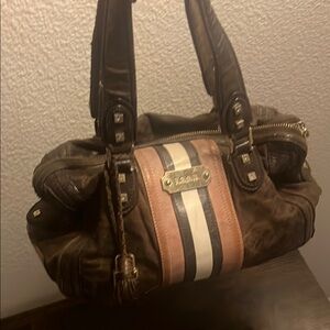 L.A.M.B. Brown and Pink Hobo Bag with Slouchy Design